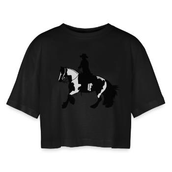 Tinker Galopp - Frauen Oversized Cropped T-Shirt - Schwarz - Vorne - AI Model Female 172 light (172cm)