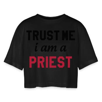 Priest Priester Prêtre Religion Cross Croix God - Women’s Oversized Cropped T-Shirt - black - Front - AI Model Female 172 light (172cm)