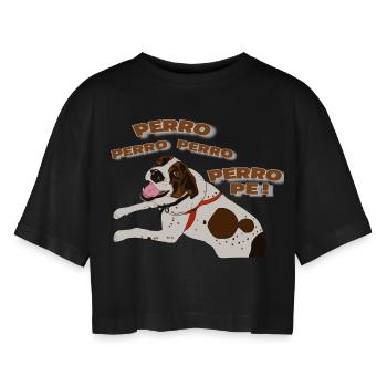 Morris IV white and brown puppy - Women’s Oversized Cropped T-Shirt - black - Front - AI Model Female 172 light (172cm)