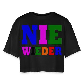 Nie wieder - Frauen Oversized Cropped T-Shirt - Schwarz - Vorne - AI Model Female 172 light (172cm)