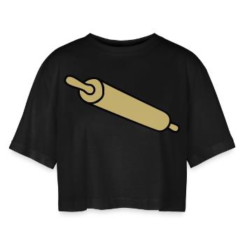 rolling_pin - Frauen Oversized Cropped T-Shirt - Schwarz - Vorne - AI Model Female 172 light (172cm)