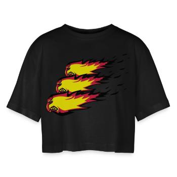 Feuer flamme feuerball agro formation - Frauen Oversized Cropped T-Shirt - Schwarz - Vorne - AI Model Female 172 light (172cm)