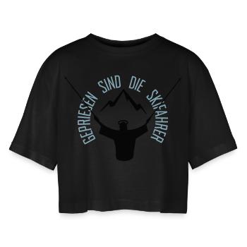 GEPRISEN SIND DIE SKIFAHR - Frauen Oversized Cropped T-Shirt - Schwarz - Vorne - AI Model Female 172 light (172cm)