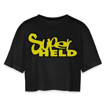 superhero - Women’s Oversized Cropped T-Shirt - black - Front - AI Model Female 172 light (172cm)
