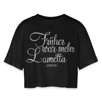 Früher war mehr Lametta - Frauen Oversized Cropped T-Shirt - Schwarz - Vorne - AI Model Female 172 light (172cm)