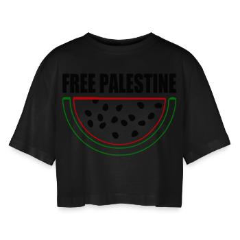 Free palestine Wassermelone Melone - Frauen Oversized Cropped T-Shirt - Schwarz - Vorne - AI Model Female 172 light (172cm)