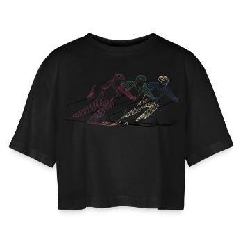 Ski Ski Winter Sport Bunt - Frauen Oversized Cropped T-Shirt - Schwarz - Vorne - AI Model Female 172 light (172cm)