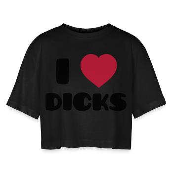 I Love Dicks - Women’s Oversized Cropped T-Shirt - black - Front - AI Model Female 172 light (172cm)