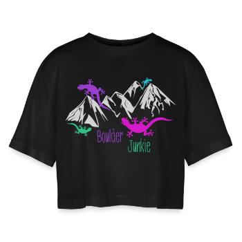 boulder bouldern boulderer boulding - Frauen Oversized Cropped T-Shirt - Schwarz - Vorne - AI Model Female 172 light (172cm)
