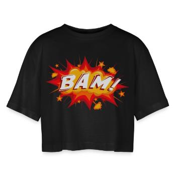 BAM - Frauen Oversized Cropped T-Shirt - Schwarz - Vorne - AI Model Female 172 light (172cm)