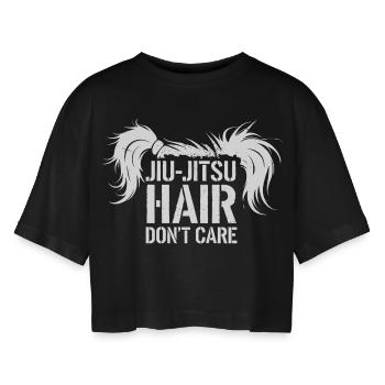 Funny saying for Jiu-Jitsu fighters - Women’s Oversized Cropped T-Shirt - black - Front - AI Model Female 172 light (172cm)