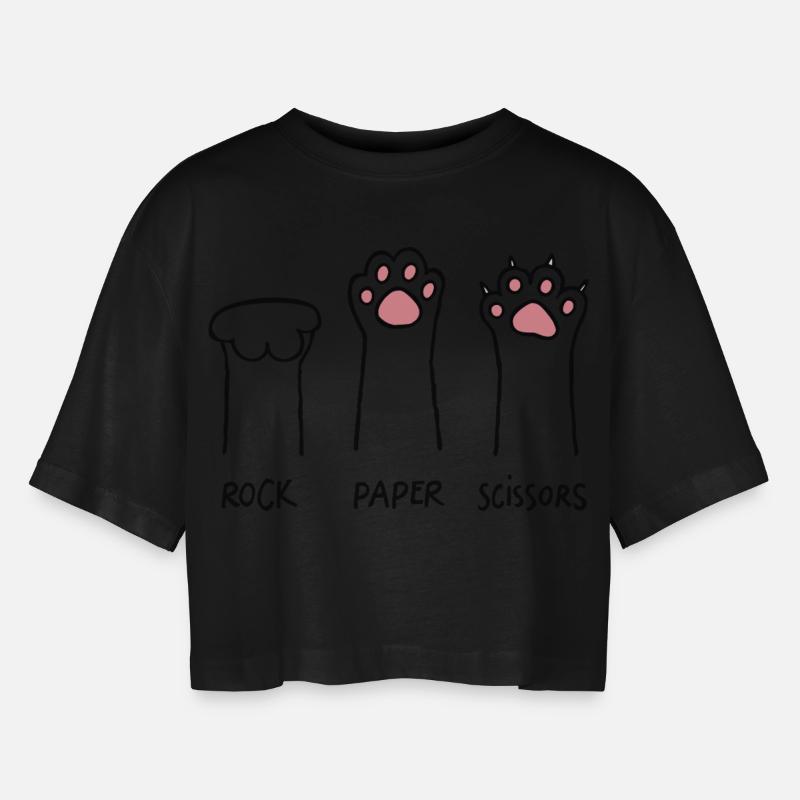 Pet Rock Paper Scissor - Women’s Oversized Cropped T-Shirt - black