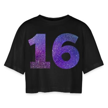 Numéro 16 galaxie - T-shirt court oversize Femme - noir - Devant - AI Model Female 172 light (172cm)