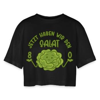 80 Jetzt haben wir den Salat - 80. Geburtstag - Frauen Oversized Cropped T-Shirt - Schwarz - Vorne - AI Model Female 172 light (172cm)