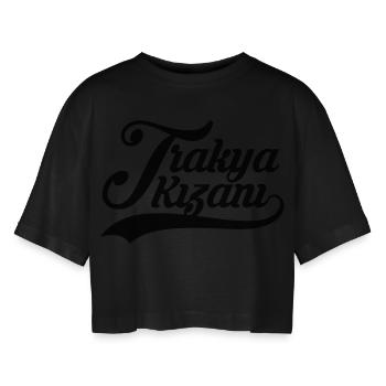 Trakya Kizani - Frauen Oversized Cropped T-Shirt - Schwarz - Vorne - AI Model Female 172 light (172cm)