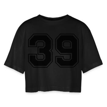 39 - Women’s Oversized Cropped T-Shirt - black - Front - AI Model Female 172 light (172cm)