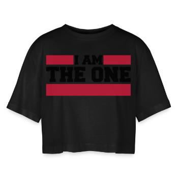 i_am_the_one - Women’s Oversized Cropped T-Shirt - black - Front - AI Model Female 172 light (172cm)