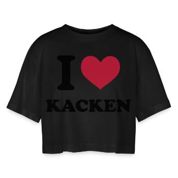 i love kacken - Frauen Oversized Cropped T-Shirt - Schwarz - Vorne - AI Model Female 172 light (172cm)