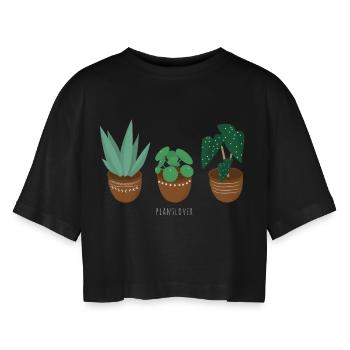plant lover plant love - Women’s Oversized Cropped T-Shirt - black - Front - AI Model Female 172 light (172cm)