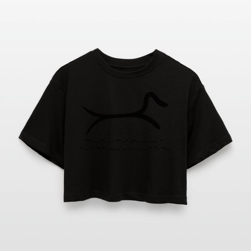 Dackel mit Morsecode Frauen Oversized Cropped T-Shirt