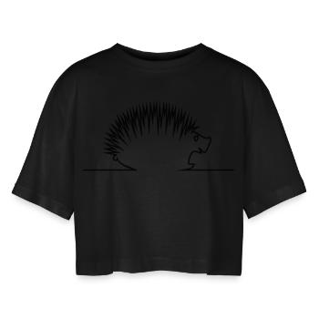 Igel / hedgehog (1c) - Frauen Oversized Cropped T-Shirt - Schwarz - Vorne - AI Model Female 172 light (172cm)
