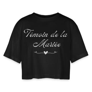 Témoin de La mariée cœur - T-shirt court oversize Femme - noir - Devant - AI Model Female 172 light (172cm)