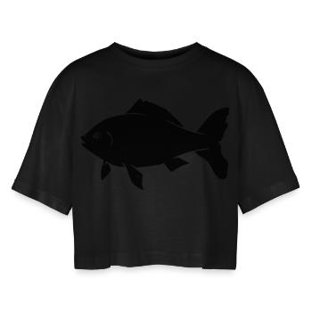 fish - Frauen Oversized Cropped T-Shirt - Schwarz - Vorne - AI Model Female 172 light (172cm)