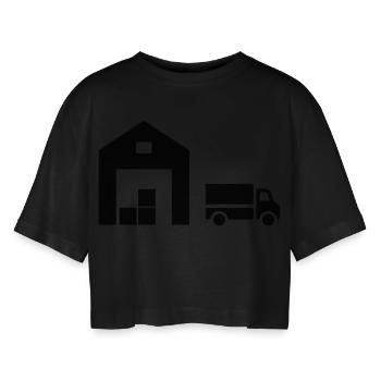 Logistik - Frauen Oversized Cropped T-Shirt - Schwarz - Vorne - AI Model Female 172 light (172cm)