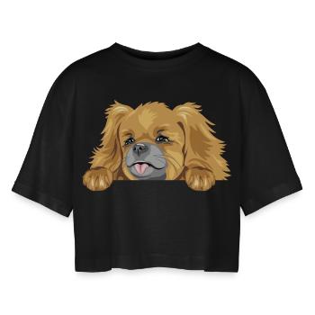 Lugpender Pekinese Hund - Frauen Oversized Cropped T-Shirt - Schwarz - Vorne - AI Model Female 172 light (172cm)