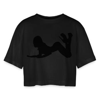 sexy - Women’s Oversized Cropped T-Shirt - black - Front - AI Model Female 172 light (172cm)