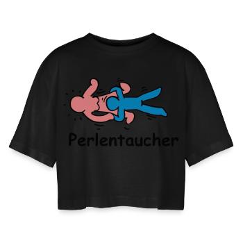 Perlentaucher - Frauen Oversized Cropped T-Shirt - Schwarz - Vorne - AI Model Female 172 light (172cm)
