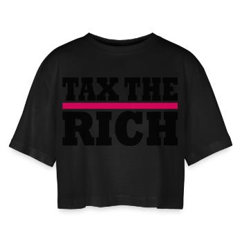 Tax the rich - Frauen Oversized Cropped T-Shirt - Schwarz - Vorne - AI Model Female 172 light (172cm)