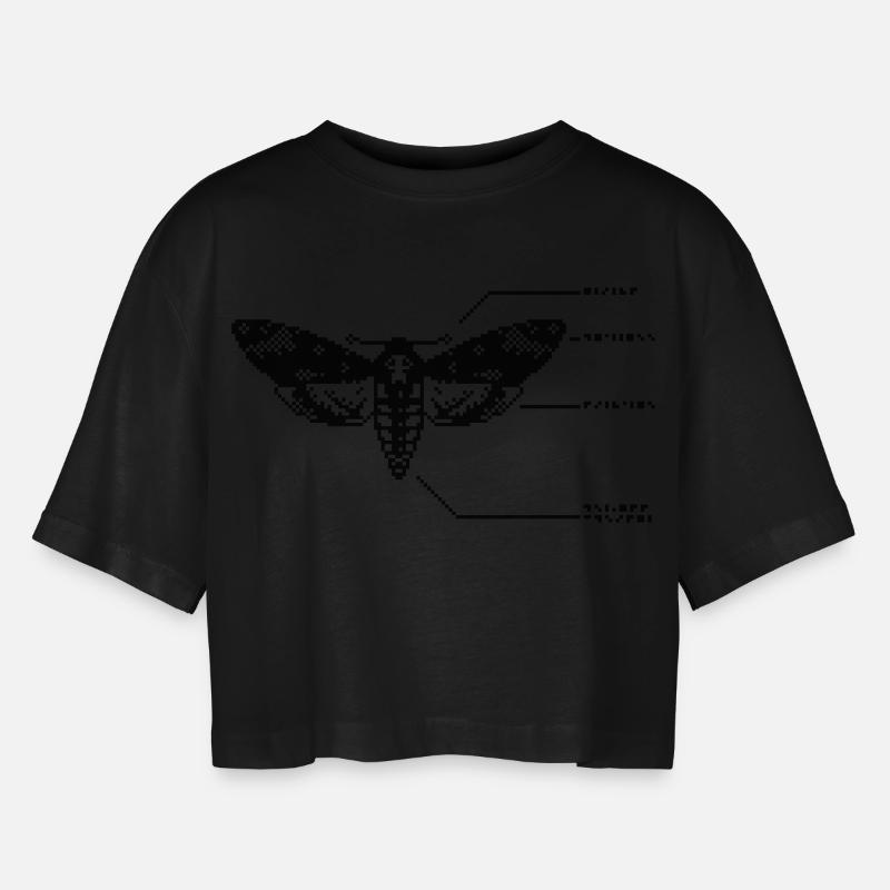 1bit Pixel Skull Hawkmoth - Women’s Oversized Cropped T-Shirt - black