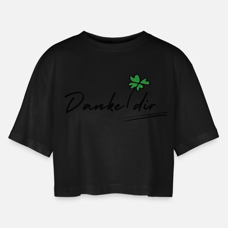 Danke dir - Frauen Oversized Cropped T-Shirt - Schwarz