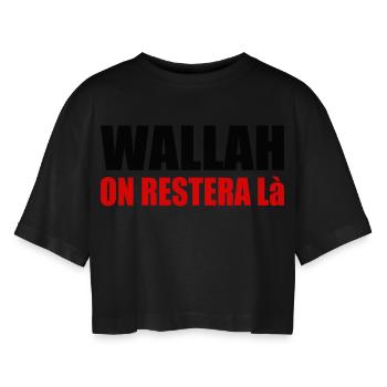 Wallah will leave it at that - Women’s Oversized Cropped T-Shirt - black - Front - AI Model Female 172 light (172cm)