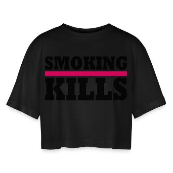 Smoking kills - Women’s Oversized Cropped T-Shirt - black - Front - AI Model Female 172 light (172cm)