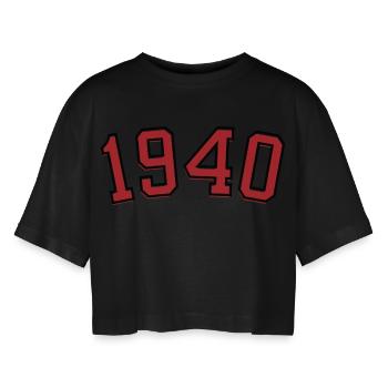 Year of birth sport 1940 - Women’s Oversized Cropped T-Shirt - black - Front - AI Model Female 172 light (172cm)