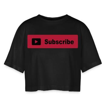 Subscribe Button - Women’s Oversized Cropped T-Shirt - black - Front - AI Model Female 172 light (172cm)