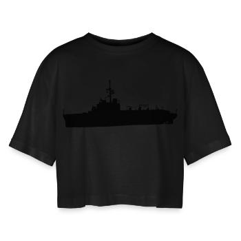 Boot Schiff Militärhubschrauber Tür - Frauen Oversized Cropped T-Shirt - Schwarz - Vorne - AI Model Female 172 light (172cm)