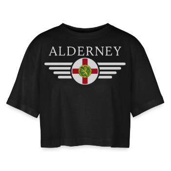 J’aime Aurigny, T-shirt design de style élégance - T-shirt court oversize Femme - noir - Devant - AI Model Female 172 light (172cm)