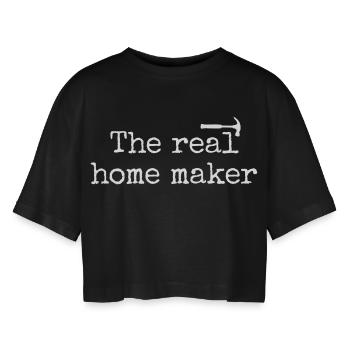 DIY and renovation design - Women’s Oversized Cropped T-Shirt - black - Front - AI Model Female 172 light (172cm)