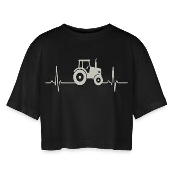 Heartbeat Tractor – ECG for Farmers - Women’s Oversized Cropped T-Shirt - black - Front - AI Model Female 172 light (172cm)