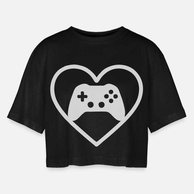 Heart Gaming – Stylized Controller Design - Women’s Oversized Cropped T-Shirt - black