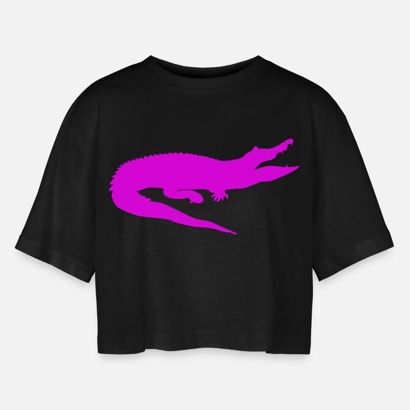 Crocodile (monochrome) - Women’s Oversized Cropped T-Shirt - black