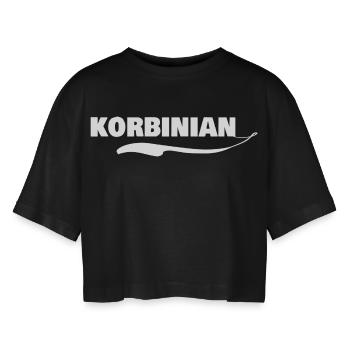 First name korbinian - Women’s Oversized Cropped T-Shirt - black - Front - AI Model Female 172 light (172cm)