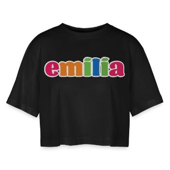 Emilia Geschenk - Frauen Oversized Cropped T-Shirt - Schwarz - Vorne - AI Model Female 172 light (172cm)