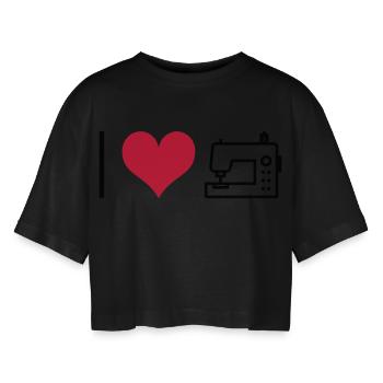 Machine à coudre - T-shirt court oversize Femme - noir - Devant - AI Model Female 172 light (172cm)