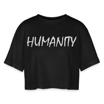Humanity - Women’s Oversized Cropped T-Shirt - black - Front - AI Model Female 172 light (172cm)