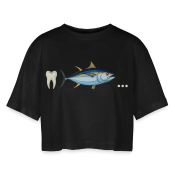 Tuna tooth ... - Women’s Oversized Cropped T-Shirt - black - Front - AI Model Female 172 light (172cm)