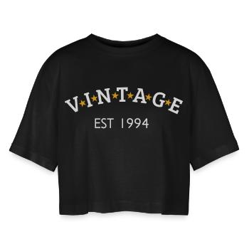 Jahrgang ist 1994 - Frauen Oversized Cropped T-Shirt - Schwarz - Vorne - AI Model Female 172 light (172cm)